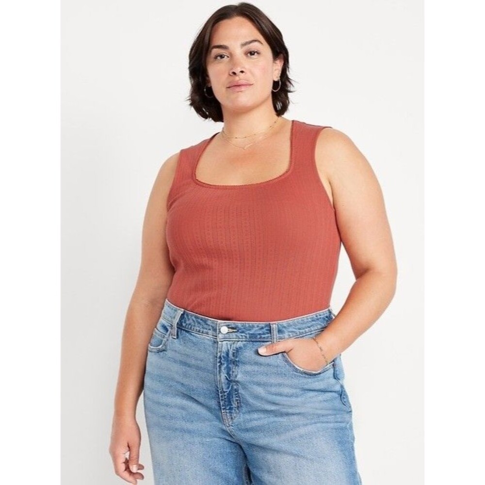 Old Navy Trapeze Womens Orange Ribbed Knit Square Neck Sz 3X Plus Sleeveless